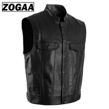 Load image into Gallery viewer, ZOGGA 2019 Men Vest Black Biker Motorcycle Hip Hop Waistcoat Male Faux Leather Punk Solid Black Spring Sleeveless Leather Vest
