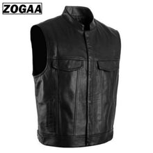 Load image into Gallery viewer, ZOGGA 2019 Men Vest Black Biker Motorcycle Hip Hop Waistcoat Male Faux Leather Punk Solid Black Spring Sleeveless Leather Vest

