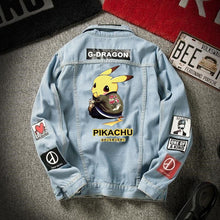 Load image into Gallery viewer, 2020 denim jacket men's spring and autumn Korean student trend Pikachu denim men's autumn loose casual jacket

