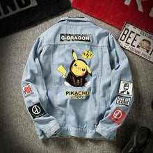Load image into Gallery viewer, 2020 denim jacket men's spring and autumn Korean student trend Pikachu denim men's autumn loose casual jacket
